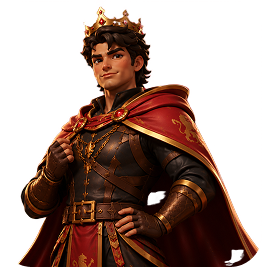 Royal king character resting after a quest